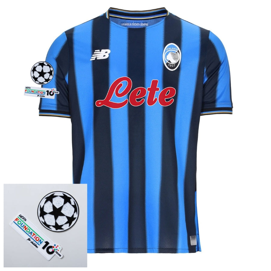Atalanta Home Fan Jersey 2025/26 Patches Ucl + 10Th Anniversary Uefa Foundation